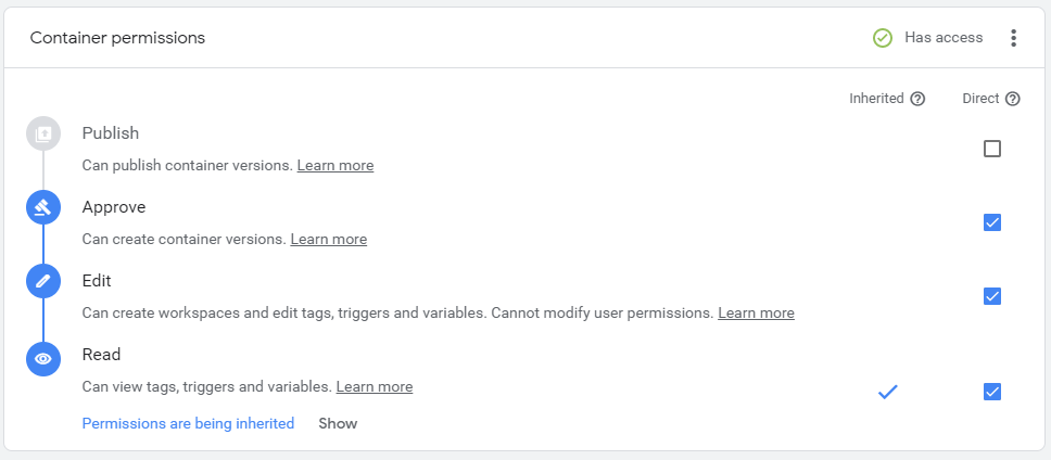 Google Tag Manager Container Permissions