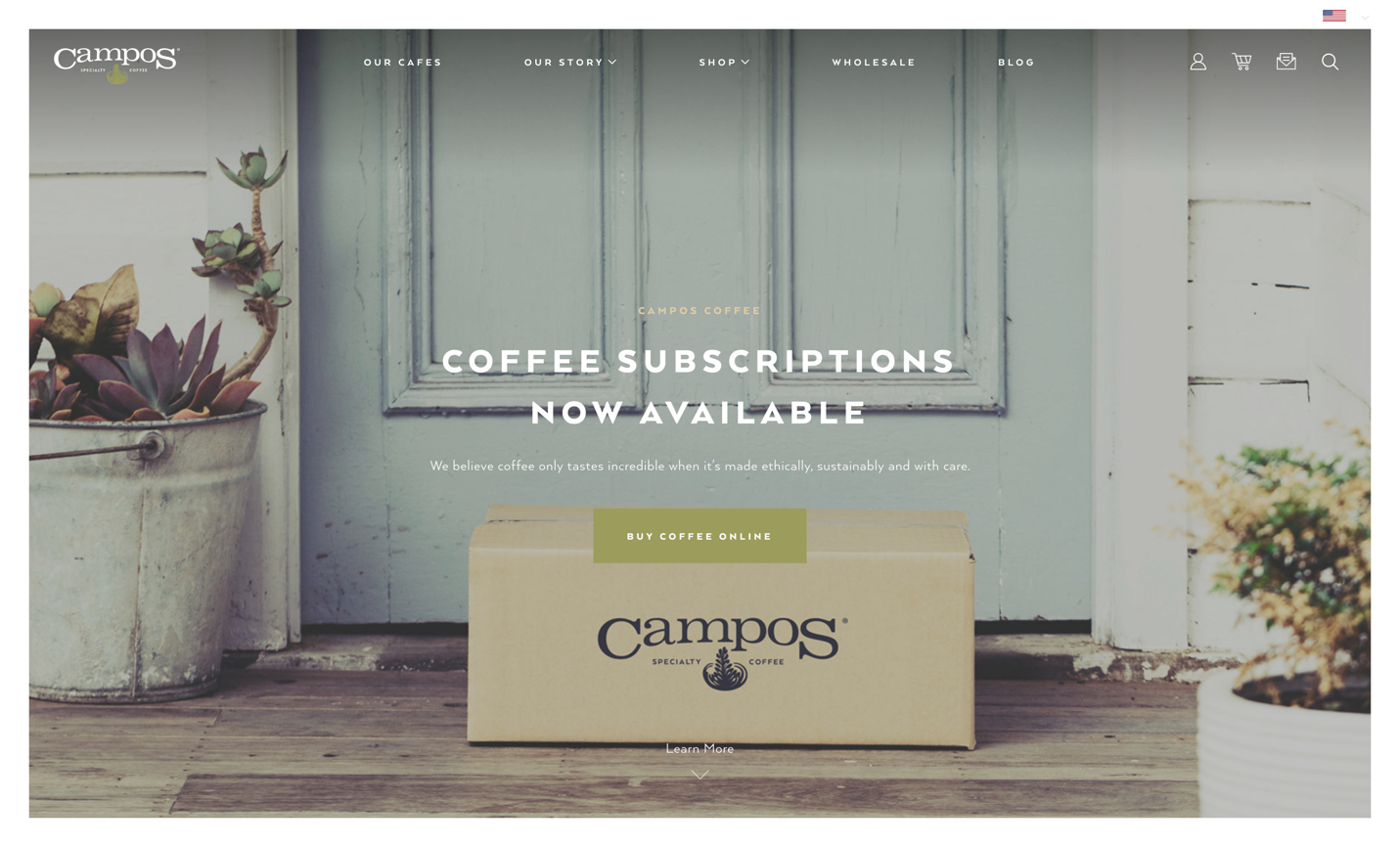Screen of Campos’ Coffee main page