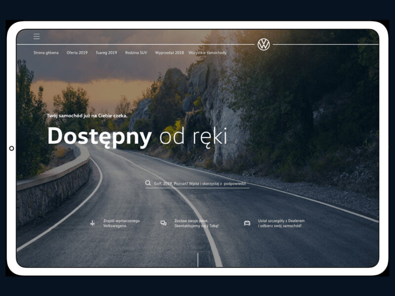 Landing page Volkswagen samochody dostępne od ręki.