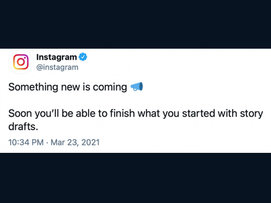 Zdjęcie postu na Instagramie zapowiadającego możliwość tworzenia wersji roboczych Stories.