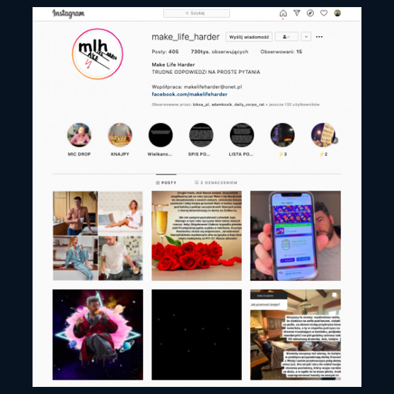 Screenshot profilu instagramowego Make Life Harder.